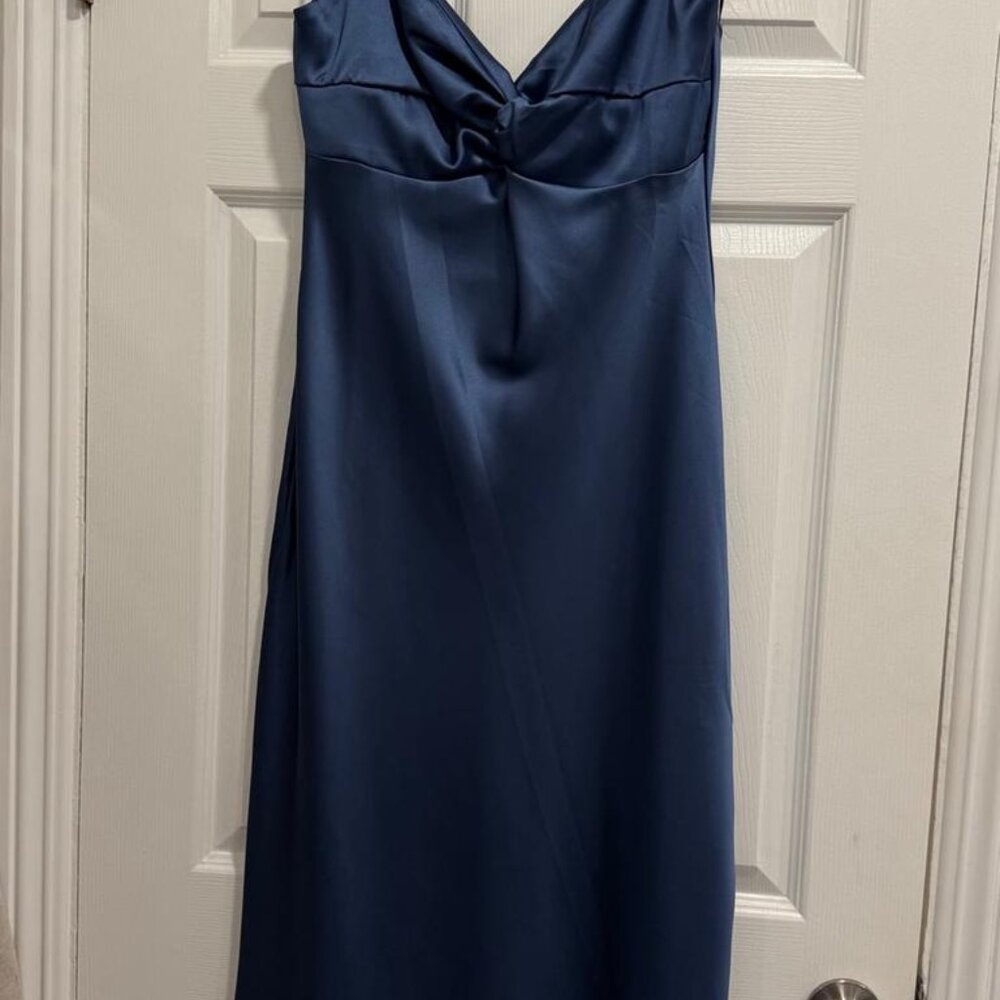 Blue silk midi skirt